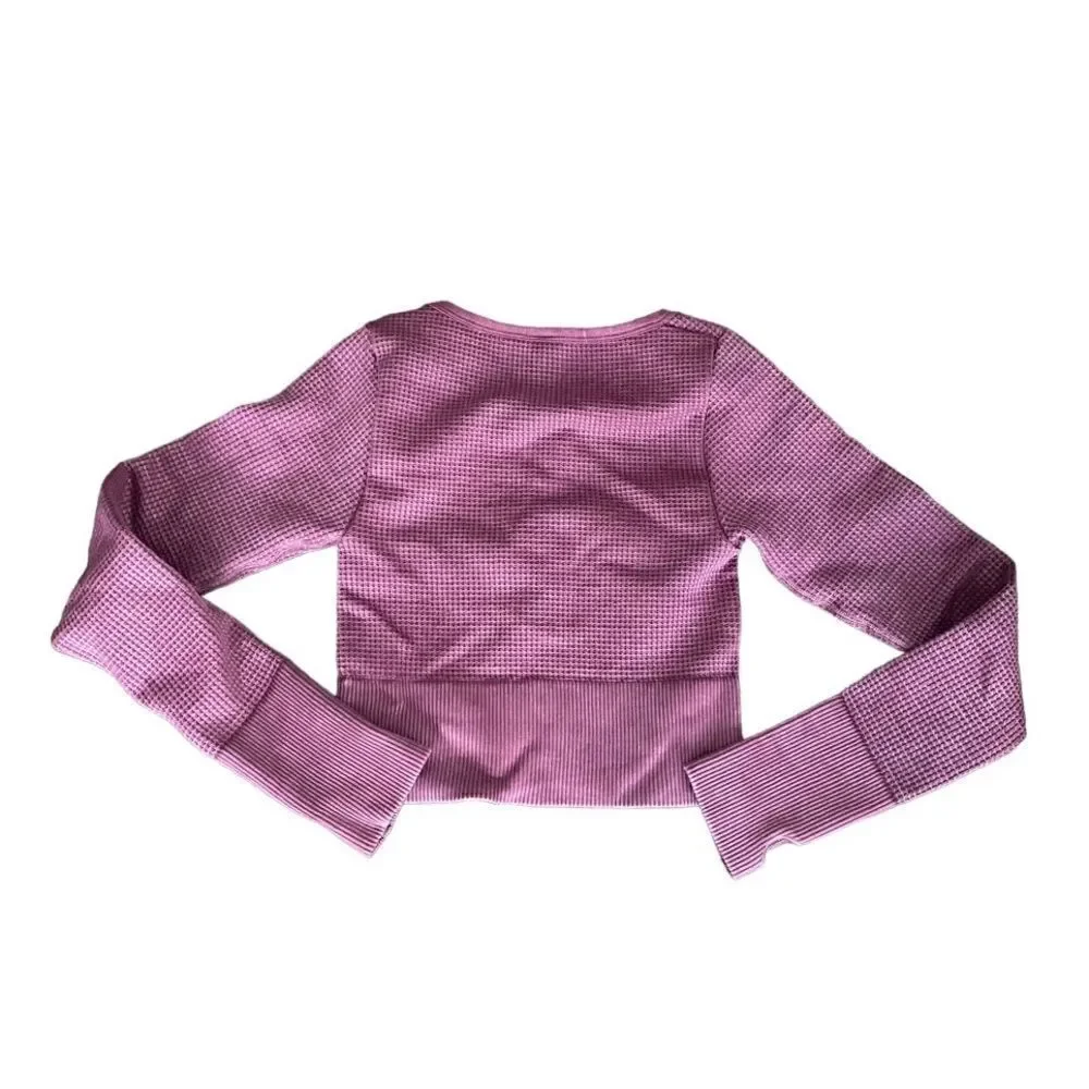 OFFLINE Main Squeeze Seamless Waffle Cropped Henley T-Shirt XS Brick Stone - Picture 3 of 5